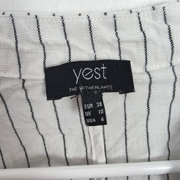 Yest White Black Pinstripe One Button 100% Linen Coastal Lightweight Blazer Sz 6 - Picture 4 of 8